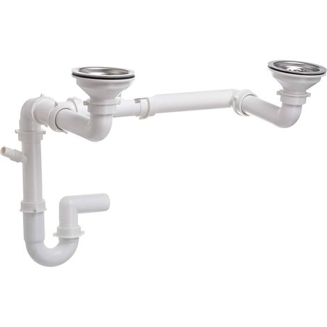 Cuisissimo – Vidage complet lavabo 2 bacs écoulement libre – Siphon gain de place pour éviers sans trop plein – Installation facile et rapide (1/3)