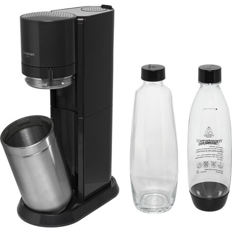 Pack de démarrage machine à soda Sodastream Duo Titan noir – 1 bouteille en verre 1L – 1 bouteille plastique 1L – Compatible lave-vaisselle