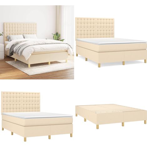 Sommier à lattes de lit avec matelas Crème 140x190 cm Tissu - Lit Plateforme - Lit Double - Matelas À Ressorts Ensachés - Literie - Chambre À Coucher - Home & Living