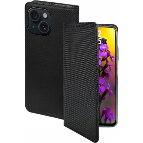 Custodia per iPhone 15 SMART MAGNET BOOK CASE CLOSED BLACK + Vetro 9H (1/5)
