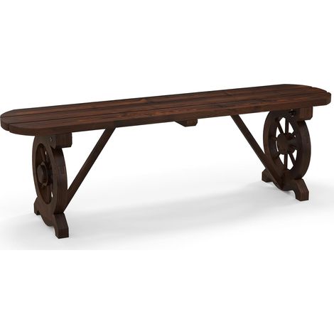 COSTWAY Banc de Jardin en Bois Massif de Sapin, Banc de Terrasse à 2 Places avec Assise à Latte et Jambes en Forme de Roues Charette, Style Rustique, Charge 325 KG, Marron(Style 2) (1/5)