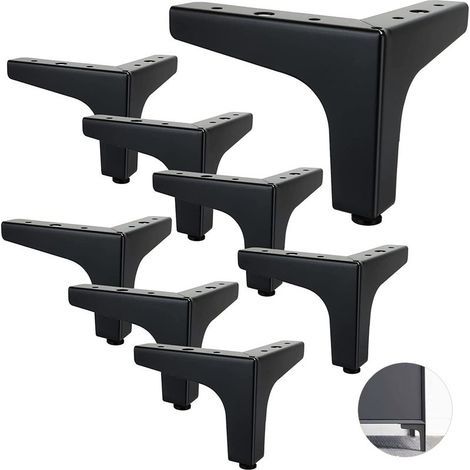 Lot de 8 pieds de meubles en métal noir de 17 cm, pieds de table triangle DIY, convient pour armoire, canapé, table basse, meuble TV et autres pieds de meubles (1/5)