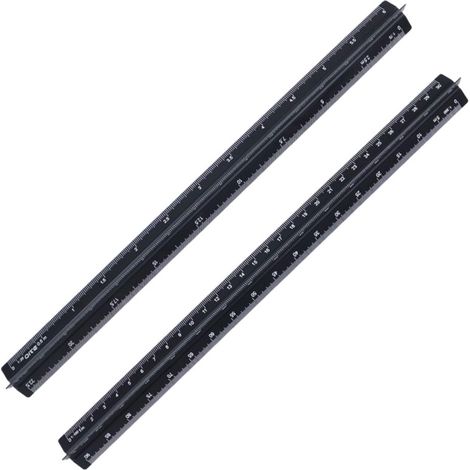 Dreieckiges Lineal aus Aluminiumlegierung (2 Stück), Gravier- und Zeichenlineal, Architekturlineal, 30 cm, schwarz, große und kleine Skala