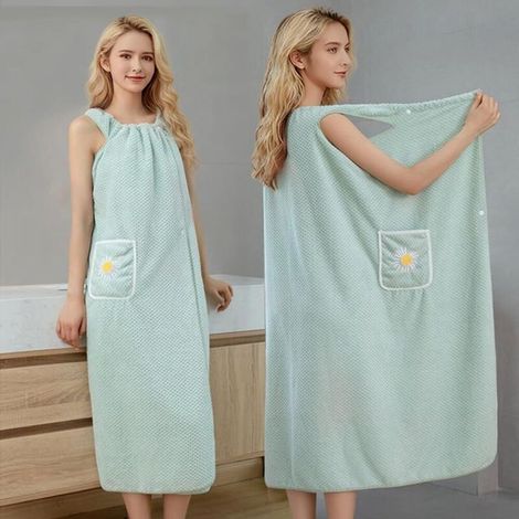 Jupes de bain vertes (2 pièces, 100x145 cm chacune) + serviettes de bain épaisses + peignoirs absorbants en polaire corail, ensemble de linge de bain pour salle de bain (1/5)