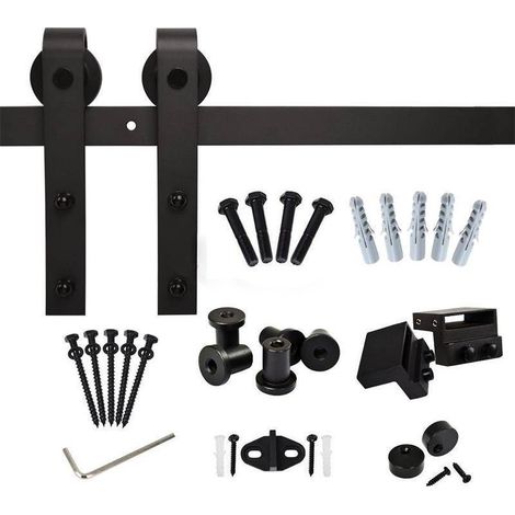 Quincaillerie Kit de Rail pour Porte Coulissante - Hardware Ensemble Industriel pour Porte Suspendue Sliding Barn Door en Bois ，Porte simple de 1,25 m adaptée à un vantail de porte de 60 cm de large