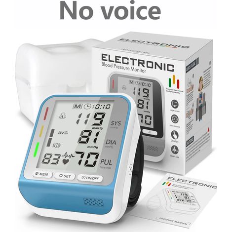 (Bleu, sans message vocal) Tensiomètre électronique portable au poignet, pour les soins de santé. (1/5)