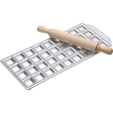 Imperia 3308 Raviolamp Stampo per Ravioli 36 fori 3.5 cm in Alluminio con Rullo in Legno colore Argento (1/2)