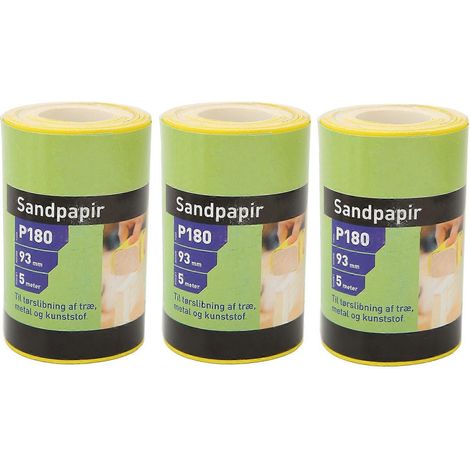 3 Rollen Schleifpapier, Körnung 180, gelb, Schleifpapier, Polier- und Schleifwerkzeug für Möbel