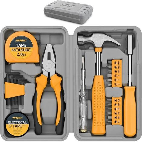 24-piece Yellow DIY Tool Set. Small Toolbox Ideal for Beginners, for Home & Office (1/4)