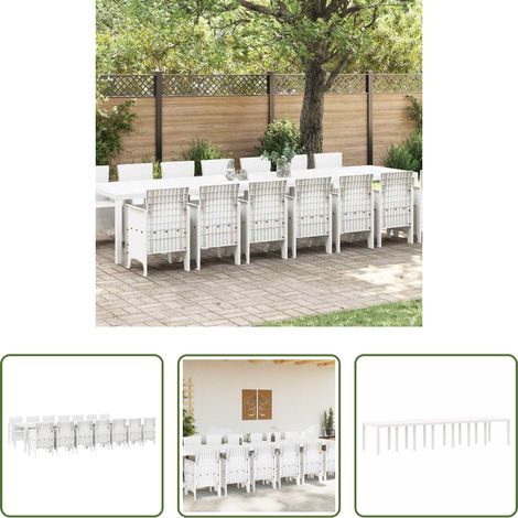 vidaXL Chaises jardin - Ensemble de salle à manger de jardin avec coussins 15 pcs Blanc (1/5)