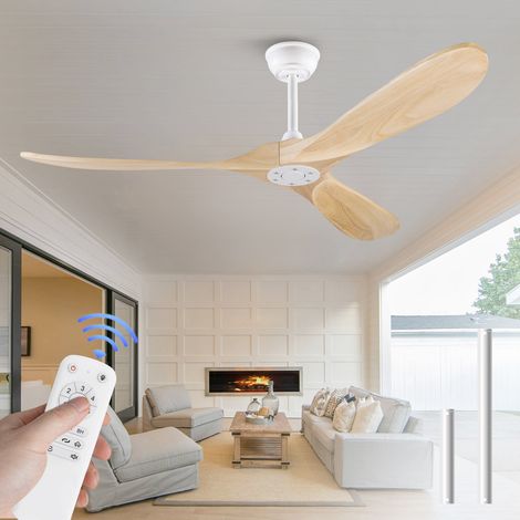 Ventilatore da soffitto 60 pollici senza luce, pale in legno naturale, telecomando, bianco HAVRYA (1/5)
