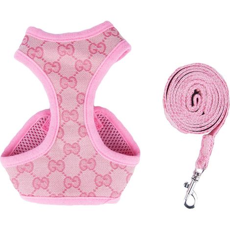 Haustiergeschirr mit verstellbarer und atmungsaktiver Polyesterleine, Ausbruchschutz, für Hunde und Katzen, ideal für Spaziergänge und Training, rosa, Größe L (90 g/3,2 oz) (1/5)