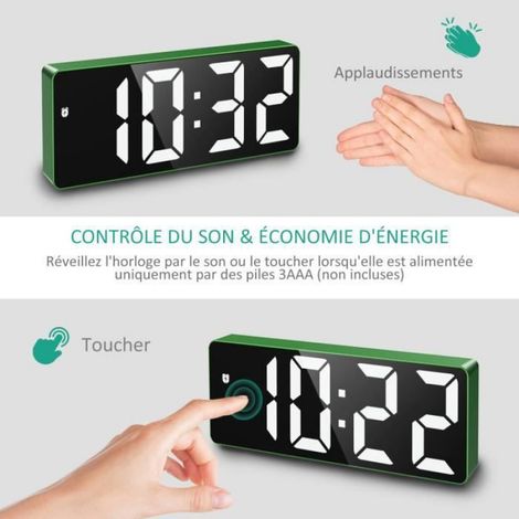 Réveil Numérique, Alarm Réveil LED avec Fonction Snooze, Luminosité réglable, ave mode jour de travail(Vert+Police Blanc) (1/4)
