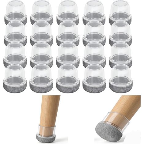 Protezioni per gambe di sedia, 20 pezzi - Protezioni per pavimenti in silicone con feltro - Adatte a gambe di sedia rotonde e quadrate da 14-18 mm - Antigraffio - Silenziose (1/4)