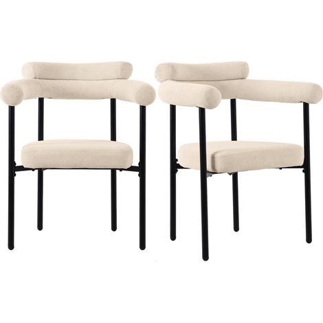 2 sillas de comedor beige de tejido efecto ante con estructura de hierro (1/5)