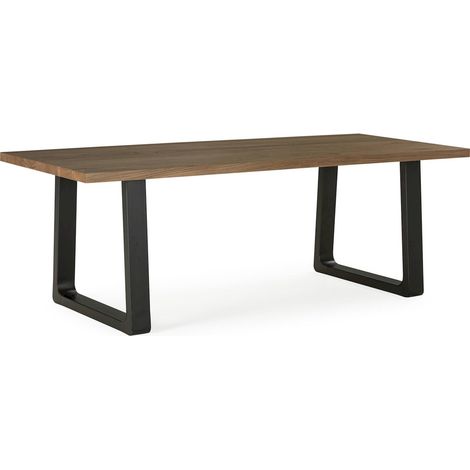 Table salle à manger bois d'orme et piétement métal noir mat - Noyer foncé et noir mat (1/4)