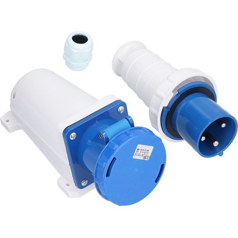 Wasserdichter Industriestecker, Buchse auf Stecker, 3-phasig, 3-polig, 2P+E-Kabel, 220–250 V, 63 A (1/5)
