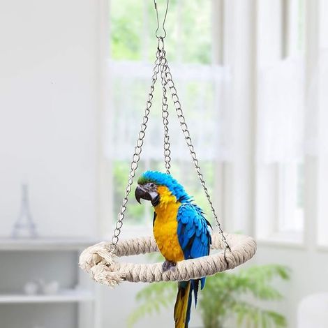Perroquet Suspendu Anneau Perroquet Balançoire Oiseau en Corde de Coton avec Échelle et Anneau Doux lit (1/4)