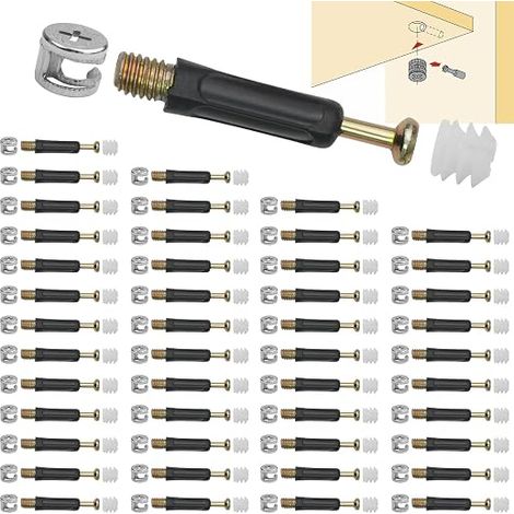 Connecteurs de meubles excentriques, connecteurs de placard, vis et chevilles, connecteurs de corps, vis excentriques pour meubles, chevilles à vis avec rebord de protection M6x40mm, écrous (1/5)