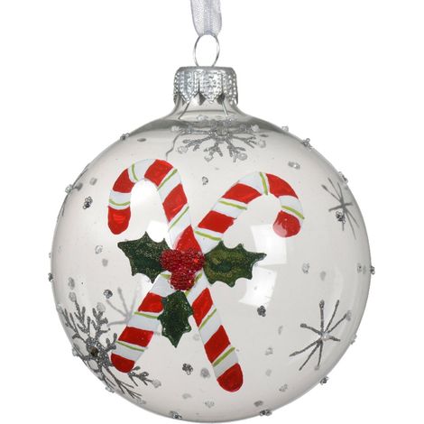 Palline per albero di Natale in vetro decorate trasparente con bastoncino, 6 pezzi