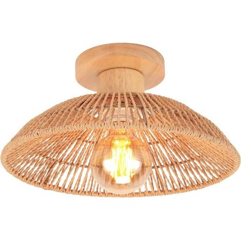 Plafonnier rétro en rotin et bois 1 unité Style bohème vintage Éclairage décoratif E27 Salon, chambre, couloir (1/5)