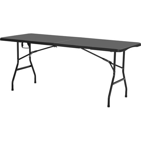 Table pliante 6 pieds, robuste et portable, demi-pliage, plastique rectangulaire avec poignée intégrée, pour fêtes, repas, mariages, événements, pique-nique, camping, noir (1/5)
