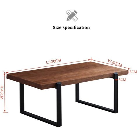 Minimalist rectangular coffee table with black metal frame and walnut top for home, office, living room, bedroom (120 cm) (1/5)