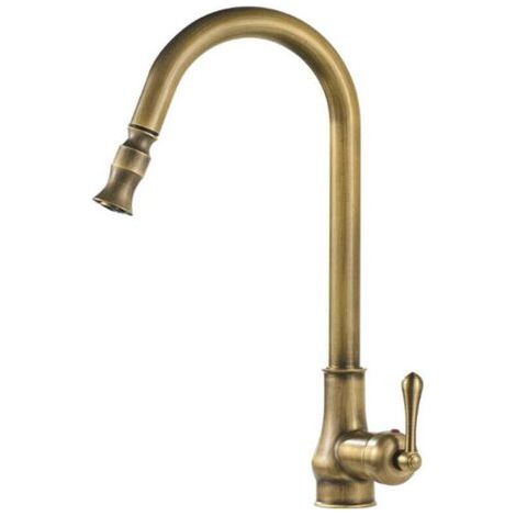 Robinet d'évier de cuisine de style rétro, robinet mélangeur eau chaude/eau froide pour salle de bain à poser, bec extractible pivotant, couleur bronze (1/5)
