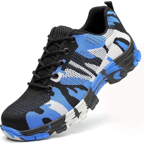 Zapatos de seguridad MINKUROW para hombres y mujeres, zapatos de trabajo ligeros con punta de acero, zapatos de protección ligeros y transpirables, entrenador de seguridad azul 39EU (1/5)