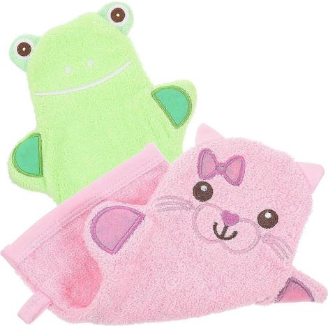 Gants de douche pour enfants à motifs de dessins animés, gants de bain exfoliants en coton pour un nettoyage doux et le soin de la peau, lingettes douces pour bébés et jeunes enfants (lot de 2) (1/5)