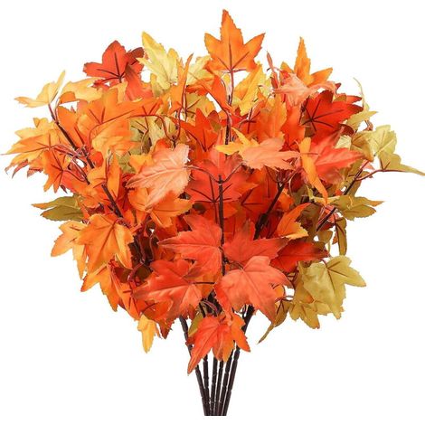 24 branches de feuilles d'érable artificielles d'automne, plantes d'automne artificielles pour la décoration intérieure, centre de table de style champêtre, compositions florales d'automne (1/5)