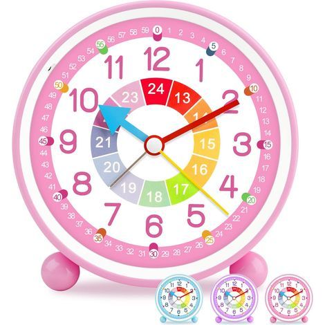 GENERIC-Réveil Enfant Analogique Garçon Fille Silencieux Horloges de Table alimentées par Batterie sans coutil de Chevet Grande Fonction Lumineuse Snooze Light pour Bureau de Chambre- Rose-271 (1/5)