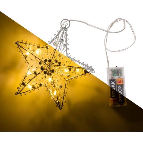 LED Metall Stern zum Aufhängen, 10 LEDs, Batteriebetrieb, mit Timer (1/5)