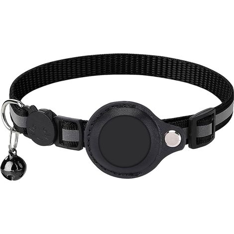Collier pour Chat, Collier Chat Anti Étranglement Réglable avec Sangle Réfléchissant, Clochette, Support de Protection Compatible avec AirTag, Noir, 1 Pièce (Traceur GPS Non Inclus) (1/5)