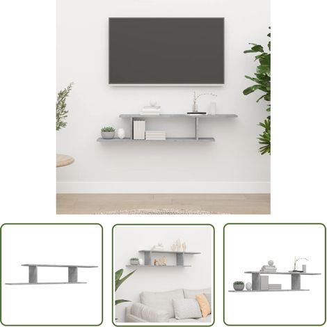 The Living Store Étagère TV murale Gris béton 125x18x23 cm Bois d’ingénierie - Etagere Murale - Étagère Tv - Rangement Mural - Meuble Tv - Décoration Murale (1/5)