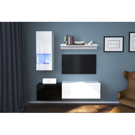 Ensemble meuble TV NEXT 290 AN290-17BW-HG25-1B blanc-noir brillant 174 cm