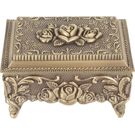 Coffret à bijoux en métal rose, boîte à trésors en alliage de zinc, rectangle vintage, rangement pour bagues, boucles d'oreilles et colliers (1/5)