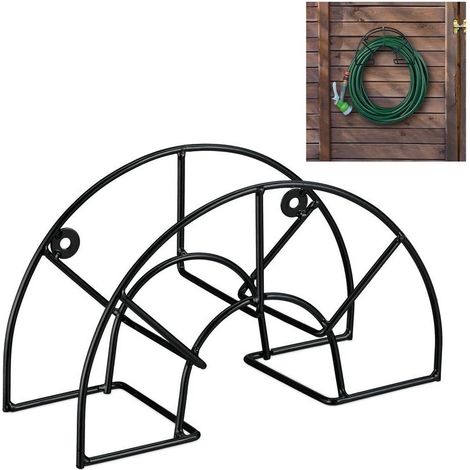 Support tuyau d’arrosage, pour 45 m & 5/8", enrouleur, dévidoir, acier, montage mural, rond, jardin, noir