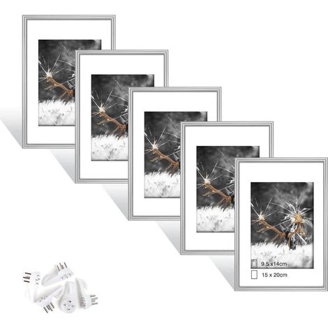 5er Bilderrahmen Set 15x20 cm Silber mit Plexiglas, zum Aufhängen (1/5)