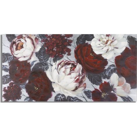 Dipinto su tela White Red Flower composizione floreale rosso bordeaux e bianco 120x60 cm (1/5)