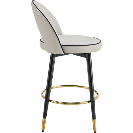 Lot de 2 tabourets de bar pivotants 360°, dossier ajouré, assise en cuir régénéré gris et blanc, pieds métal dorés, style moderne – CHICFURN (1/5)