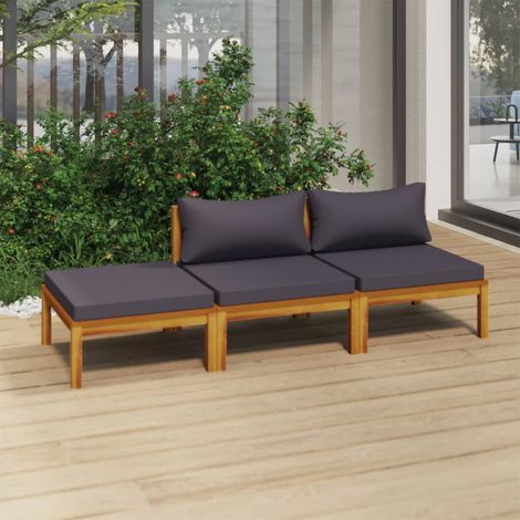 Salon de jardin 3 pcs avec coussin Bois d'acacia solide 4 (1/5)