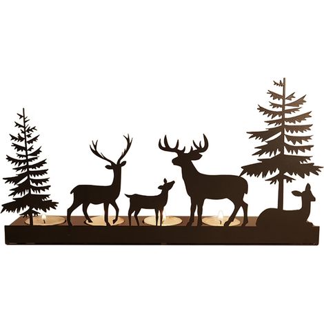 Liquidation de décorations de Noël Élégant chandelier en fer forgé représentant un cerf et un sapin, idéal pour une décoration festive. Illuminez votre table (1/5)