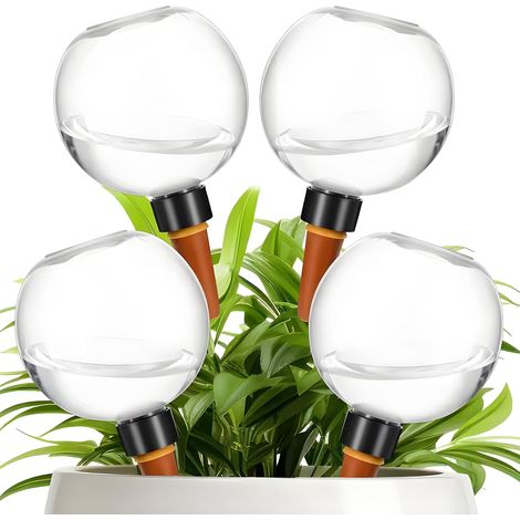 Boule d'irrigation - Lot de 4 - Céramique et Polypropylène - Auto-arrosage 500 ml - Plantes Intérieures et Extérieures - Transparent