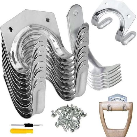 18 Pcs Crochets de Rangement, Porte Outils de Jardin Mural, Porte-Outils Simple/Double en Fer pour Garage Remise Entrepôt Ferme Établi, avec Vis et Tournevis