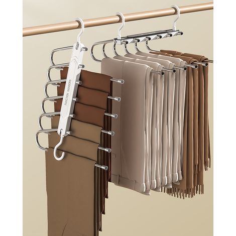 cintre à pantalon pliable multifonction à plusieurs étages pinces de pantalon sans traces pour rangement de placard armoire gain de place organisation de penderie couleur blanc crème (1/4)