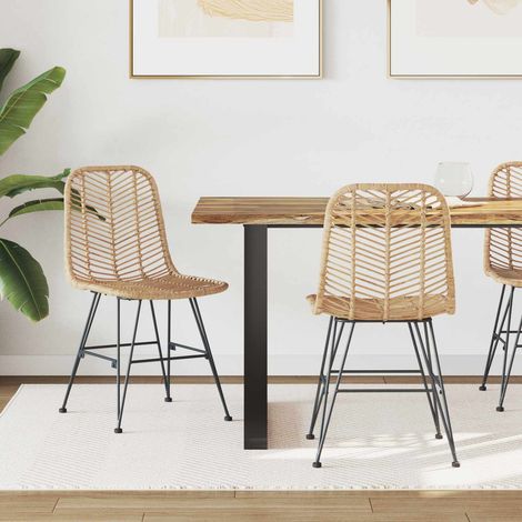 vidaXL Dining Chair 2 pcs Rattan and Iron Natural 44.5 x 54.5 x 85 cm