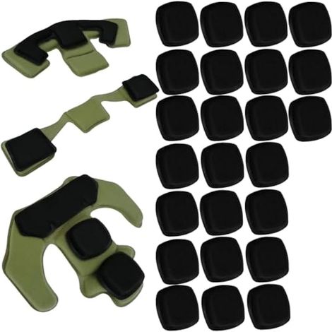 Coussinets en mousse à mémoire de forme pour casque de suspension - Kit de remplacement universel pour moto - Avec 24 crochets magiques - Vert kaki (1/5)