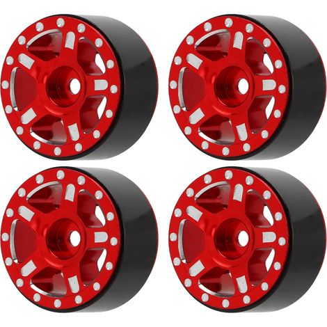 Kit de moyeux en alliage d'aluminium pour voiture RC Axial SCX24 à l'échelle 1/24, avec écrou antidérapant M2 et clé en croix (rouge). (1/5)