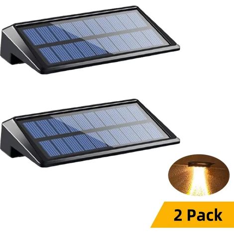 Lot de 2 appliques solaires blanches chaudes (4 LED) pour clôture, terrasse ou jardin. Étanche. Compatible avec poteaux de clôture, allée et jardin. (1/5)